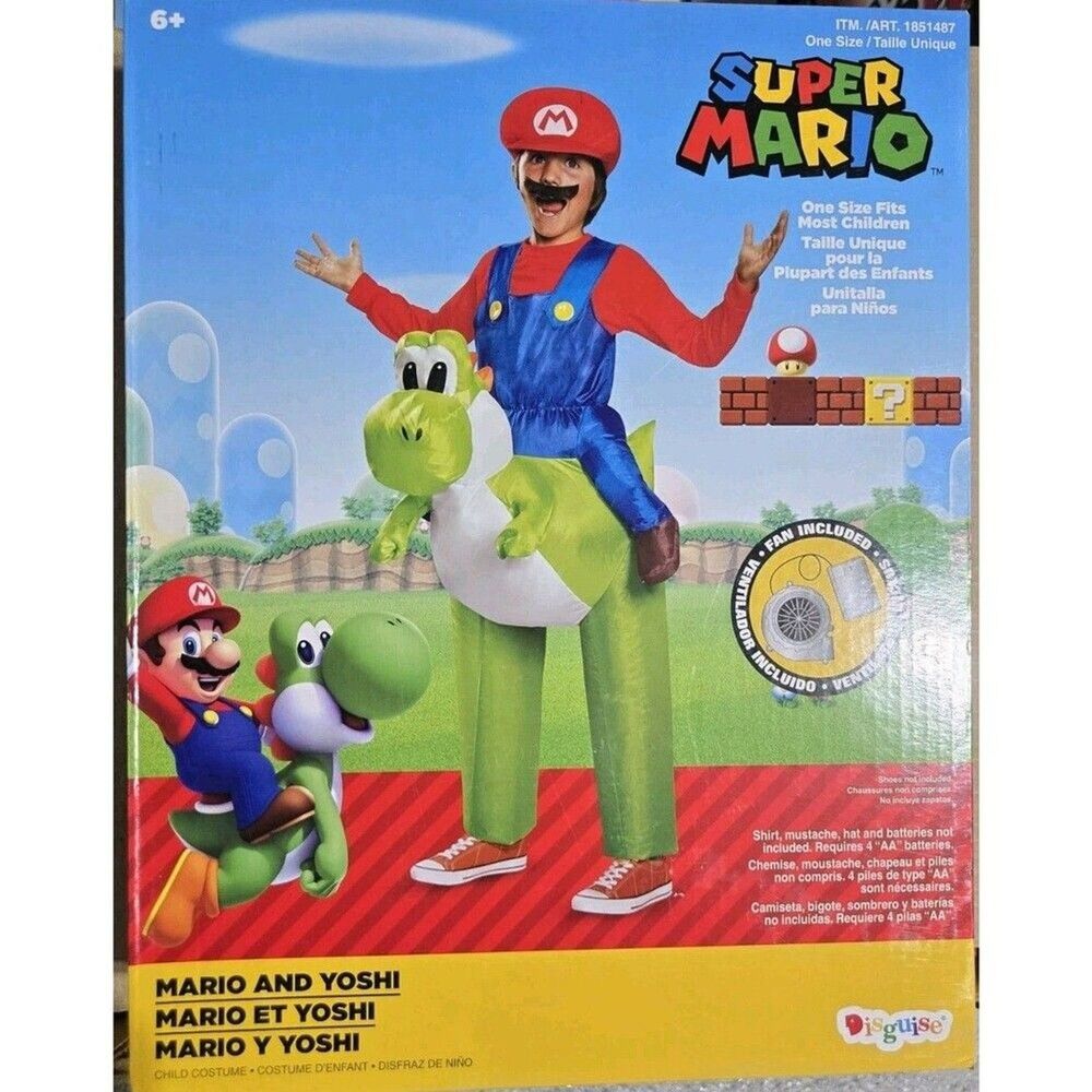 Super Mario Bros. Mario Riding Yoshi Inflatable Costume Halloween Kids One Size